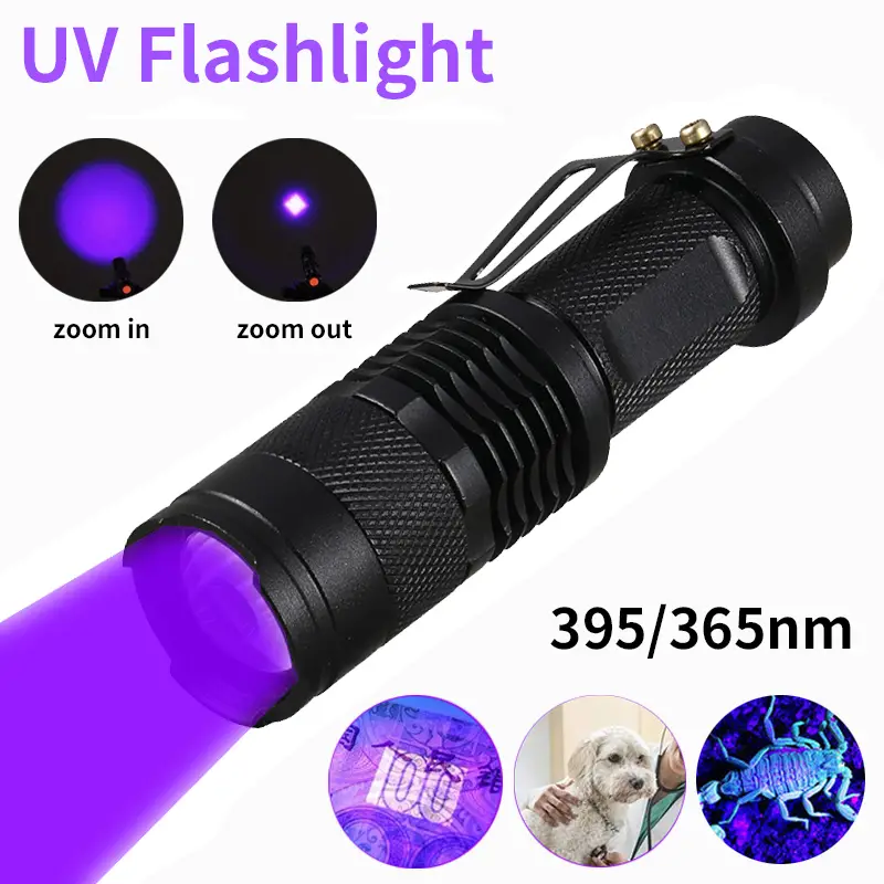 ミニ UV LED 懐中電灯ポータブル紫外線ブラックライト 395/365nm 3